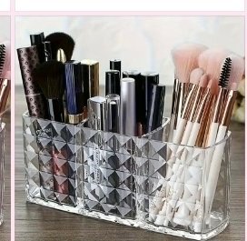 3 in 1 Acrylic Brush Holder  (Clear)